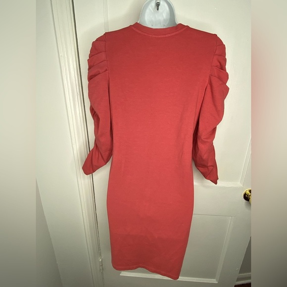 Sundry Anthropology NWT Rust Sheath Dress with Ruched Puff Sleeves - Picture 8 of 8